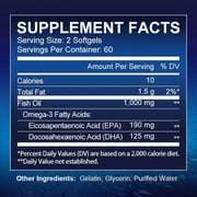 Omega 3 Fish Oil Supplement, Triple Strength 1200mg Omega 3 EPA DHA,120 Capsule