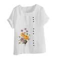 thumbnail image 4 of FloHua Womens Blouses Short Sleeve Round Neck White Blouses for Women Clearance Flower Print Button Front Women Casual Plus Size Tops, 4 of 5