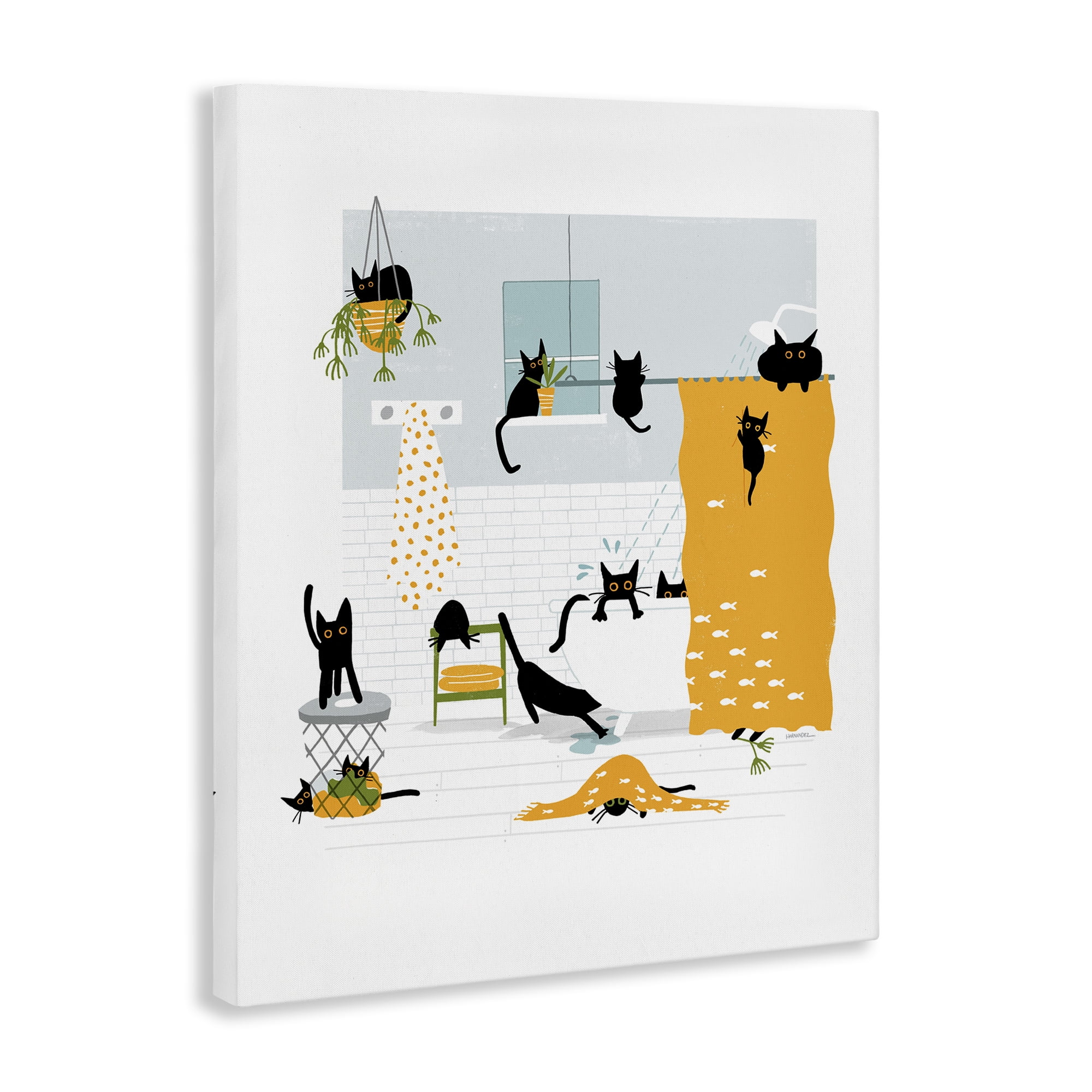 Stupell Industries Black Cats Bath Time Bath & Laundry Painting Wrapped Canvas Art Print Wall Art, 24 x 30