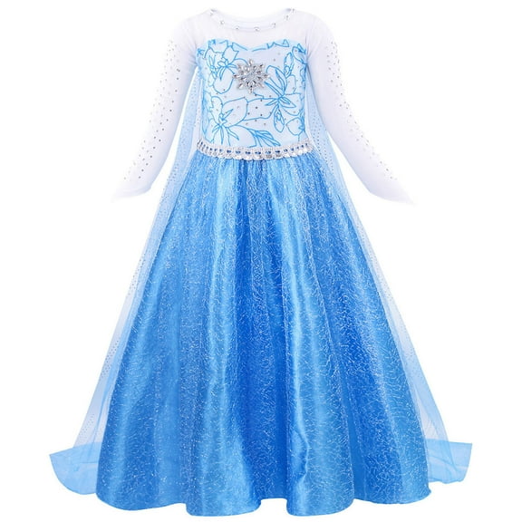 Girls Elsa Dress Snow Queen Princess Costume Halloween Party Dress up for 3-9 Year