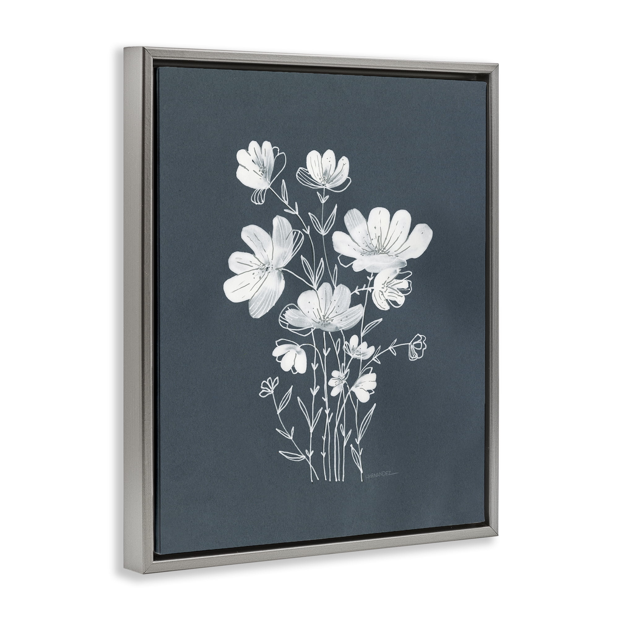 Stupell Industries White Simple Florals Plants & Flowers Painting Gray Floater Framed Canvas Art Print Wall Art, 17 x 21