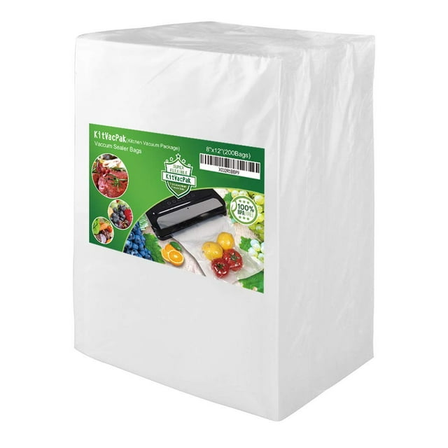 KitVacPak 200 Quart 8X12 Food Sealer Vacuum Sealer Bags with Commercial Grade, BPA Free, Heavy Duty.Vacuum Sealer Freezer Bags Compatible with Any Ty