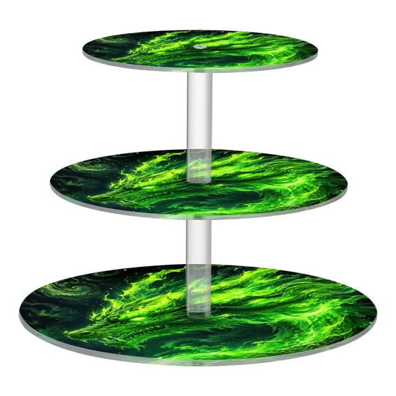 3 Tier Acrylic Cupcake Stand Mythical Green Dragon Flame Dessert Display Tower for Birthday Wedding Party