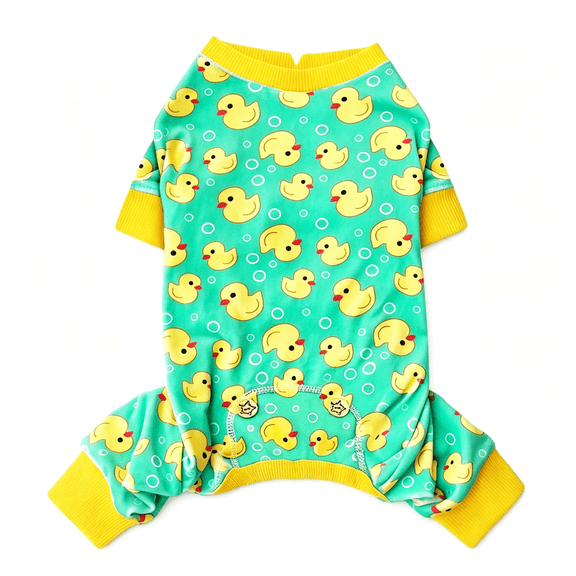 GASTROPOD Dog Pajamas Velvet Dog Pajamas Small Sized Dogs Soft Dogs Clothes Pet Coat Stretchy Doggie Pjs Pet Costume with Yellow Ducks Pattern Comfy Doggie Jammies Onesie,Medium
