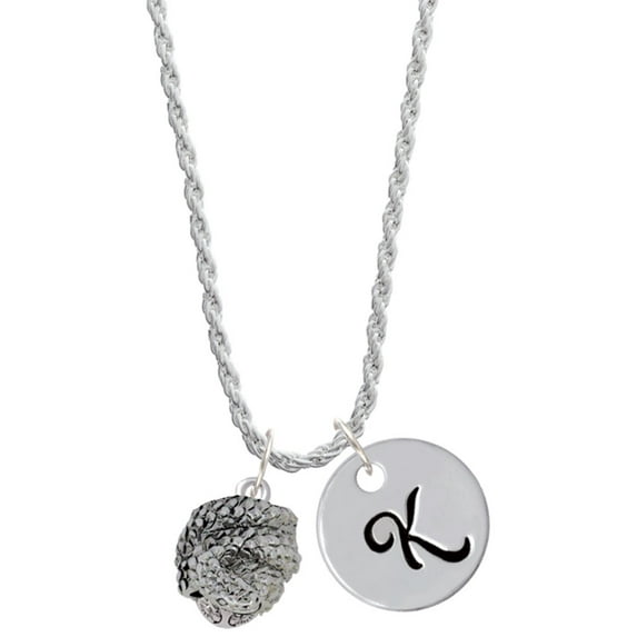 Delight Jewelry Silvertone Snake Wrapped Around Spinner Silvertone Script Initial Disc - K - Charm Necklace, 20"+3"