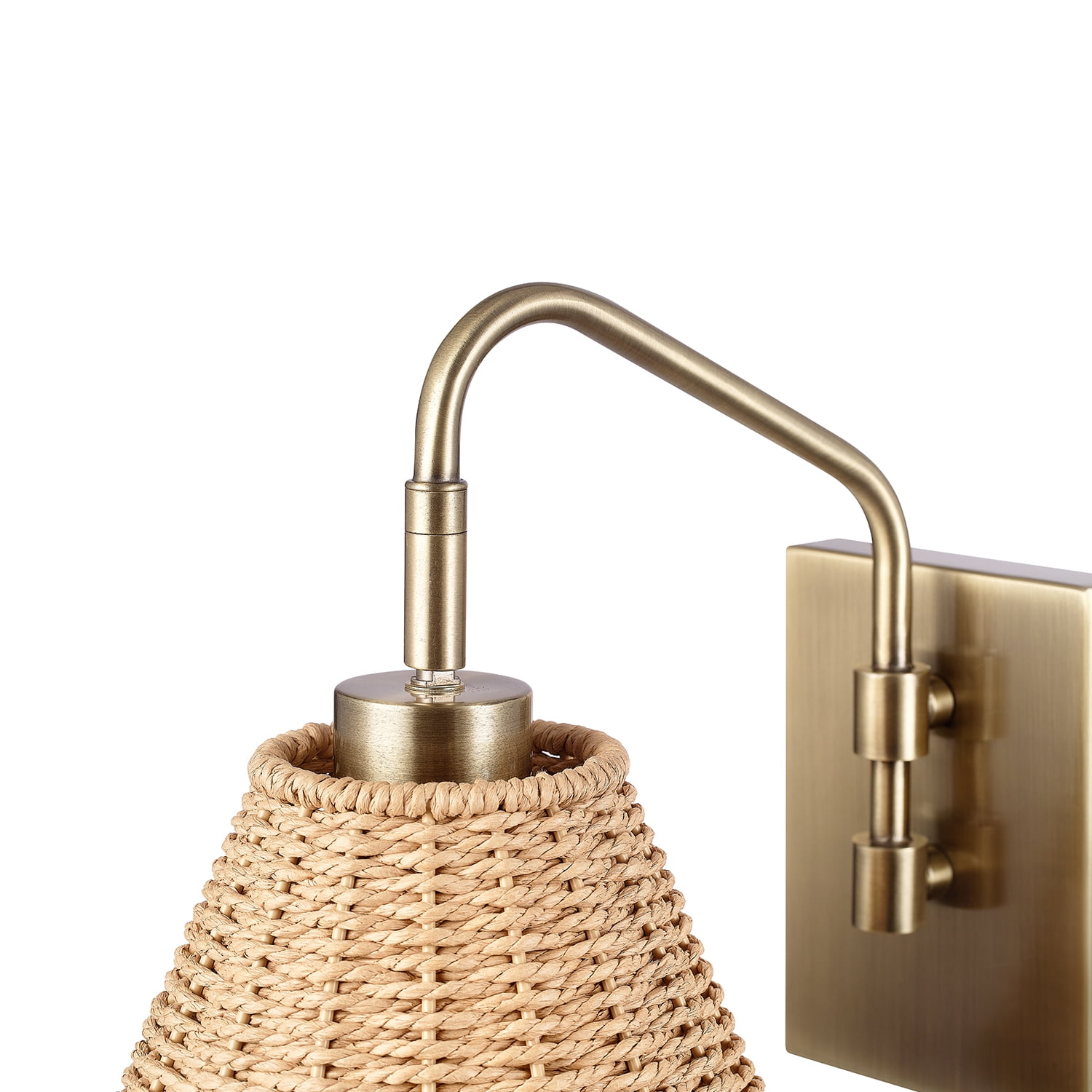Novogratz x Globe Electric 1-Light Matte Brass Rattan Indoor Wall Sconce with Pull Chain Switch, No Battery Required