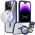 thumbnail image 2 of Designed for Apple iPhone 15 Pro Max Magnetic Circle Ring Stand Transparent Alloy Chrome Frame Hybrid with MagSafe Compatible Phone Case Cover [Blue], 2 of 4