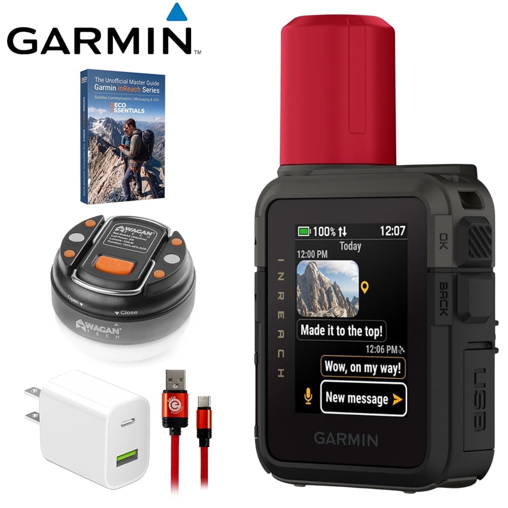 Garmin inReach Mini 3 Plus, Rugged Global Satellite Communicator 010-03387-10 Bundle with Deco Essentials 6ft Braided Type-C Cable, Charger, Dome Lantern Flashlight and Deco Gear Master Guide