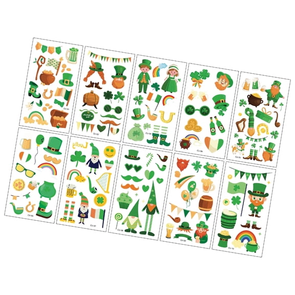 Pack of 10 Clovers Temporary Tattooed Sticker Ideal for Patrick's Day Parties and Celebration