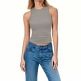 thumbnail image 2 of Jinhomg Workout Tops for Women Ribbed Knit Tank Top Solid Color Stretch Undershirts Gray XL, 2 of 9