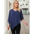 thumbnail image 2 of DARING DIVA Women's Flowy Asymmetrical V Neck Chiffon Blouse S Dark Blue, 2 of 8