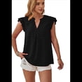 thumbnail image 2 of Blusa de Mujer con Cuello en V y Mangas con Volantes, Holgada, Elegante, Informal, , de Verano, Color Negro, Talla S, 2 of 10