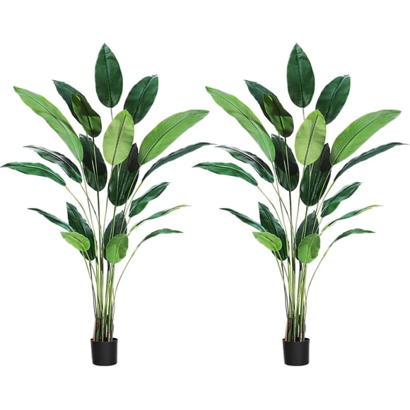 QinaQin 2 Pack 7FT (84in) Artificial Bird of Paradise Tree Fake Palm Tree for Indoor and Outdoor Modern Decor Perfect Housewarming Gift with 20 Trunks and Faux Leaves