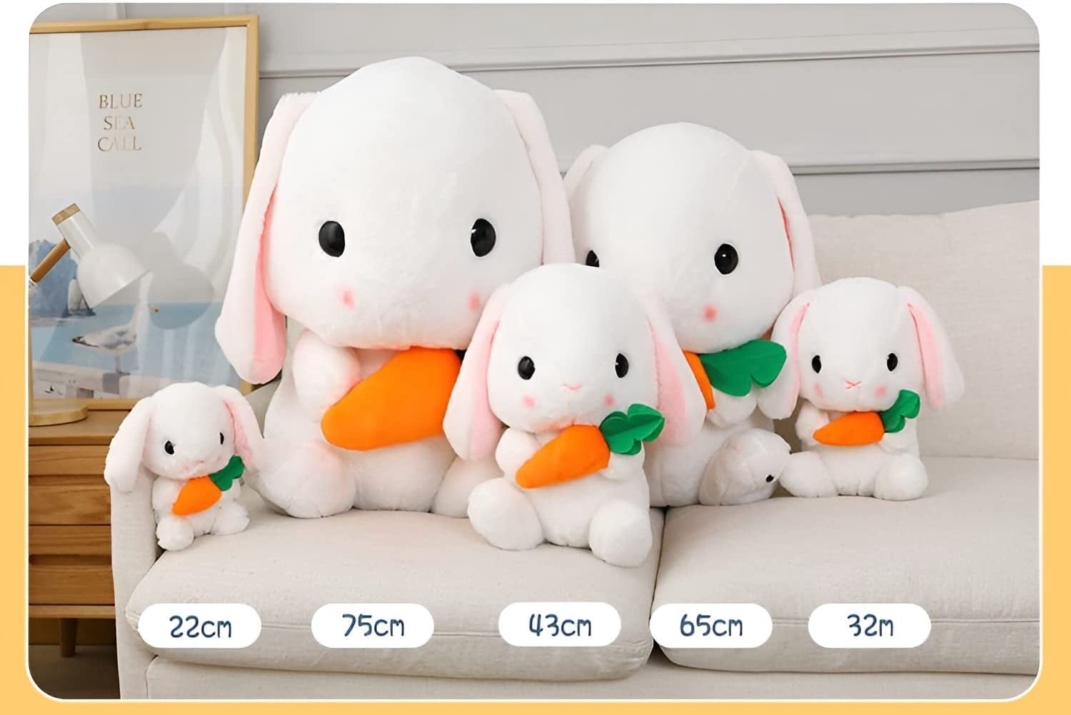 Soft Toy - Sitting Lop Eared Rabbit, Easter White Rabbit Stuffed Bunny Animal with Carrot Soft Lovely Realistic Long-Eared Standing Pink Plush Toys (White-Carrot,12.5in/32cm)