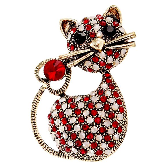 Twflaqlo Women Vintage Black Crystal Cute Cat Brooch Pins Clothing Bag Accessories Jewelry