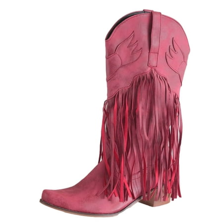 

Sentuca Plus Size Retro Mid-heel High Boots Women Pointed Tassel Boots