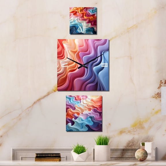 Designart "Illusory Depth in Multicolor Op Art" Abstract Spirals Oversized Wall Clock - Set Of 3 - Extra large Clock For Office Décor - Large Contemporary Wall Clock