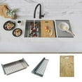 thumbnail image 1 of Stylish Stainless Steel Colander (16" x 8"), Gray Silicone Drying Rack & Bamboo Cutting Board (16 ¾" x 11"), A-919KIT, 1 of 11