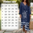 thumbnail image 3 of SCRAWLGOD Sea Turtle Starfish Print Navy Blue Linen Texture Dress for Women, 3/4 Sleeve Polyester Tunic Dress, V Neck Plus Size Summer Dresses, Loose Fit Soft Flowy Sundresses, 4XL, 3 of 6