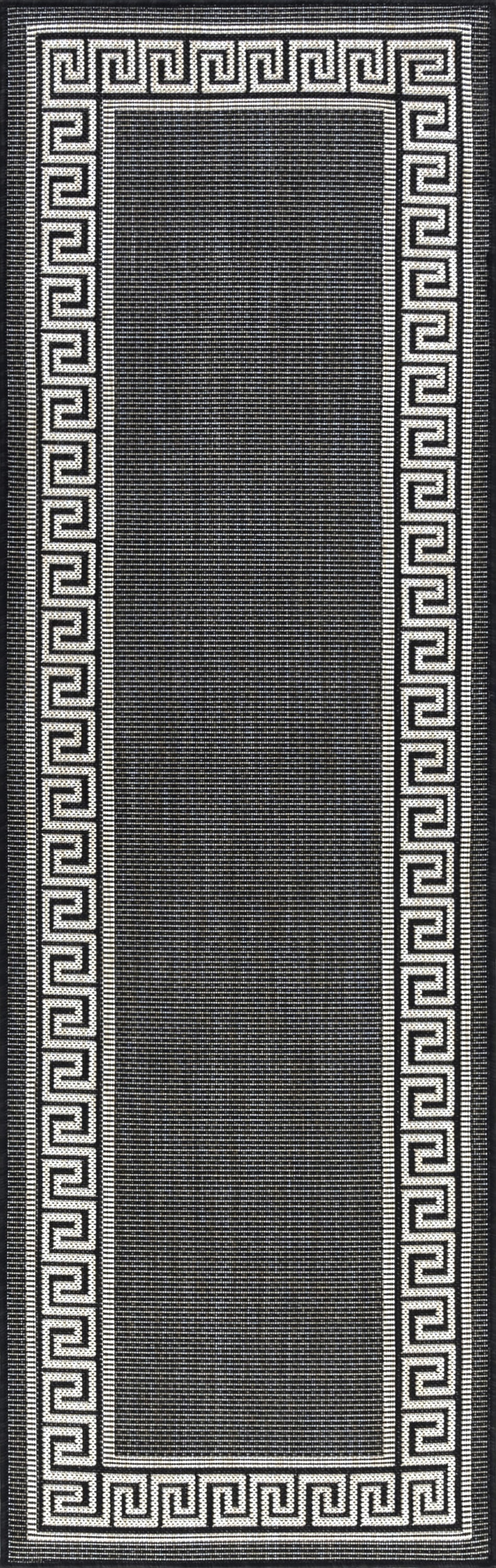 2x8 Water Resistant, Indoor Outdoor Runner Rugs for Patios, Hallway, Entryway, Deck, Porch, Balcony or Kitchen | Outside Area Rug for Patio | Black, Greek Key | Size: 2'3'' x 7'3''