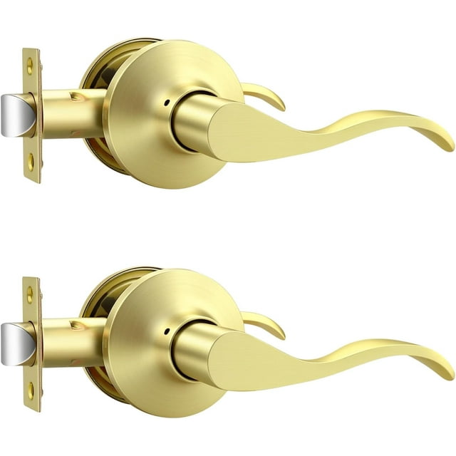 Leviers de Porte en Or Brossé pour Intérieur, Poignées de Porte de Passage en Laiton, Style Rabattable, Poignées de Porte de Hall/placard, Intérieur Sans Clé, Ensembles de Leviers Non Verrouillables, Réversibles pour Côté Droit/gauche