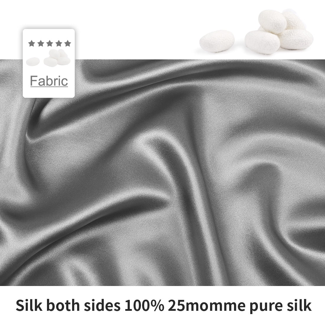 Unique Bargains 2-Pack 25 Momme Mulberry Silk Pillowcases, Standard, Silver Grey