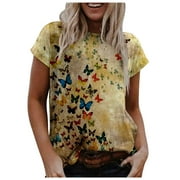 Summer Tops for Women Cute Graphic Tunic Tees Floral Print Loose Fit Short Sleeve Tshirts Ladies Trendy Comfy Blouses