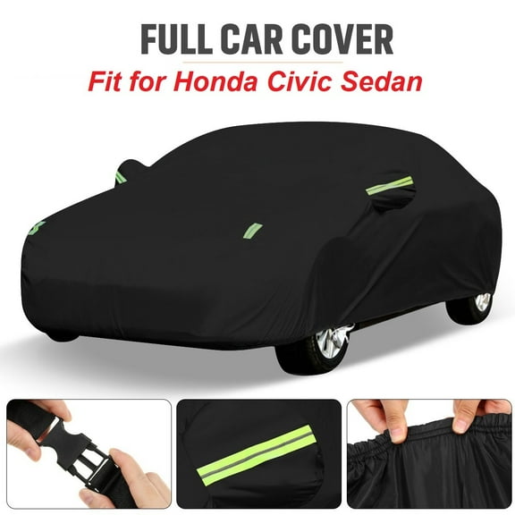 Car Cover Fit for Honda Civic Sedan Waterproof Full Automobiles Full Cover Outdoor Indoor All Weather UV Protection Snowproof Rain Sunproof Dust-proof Windproof, Black