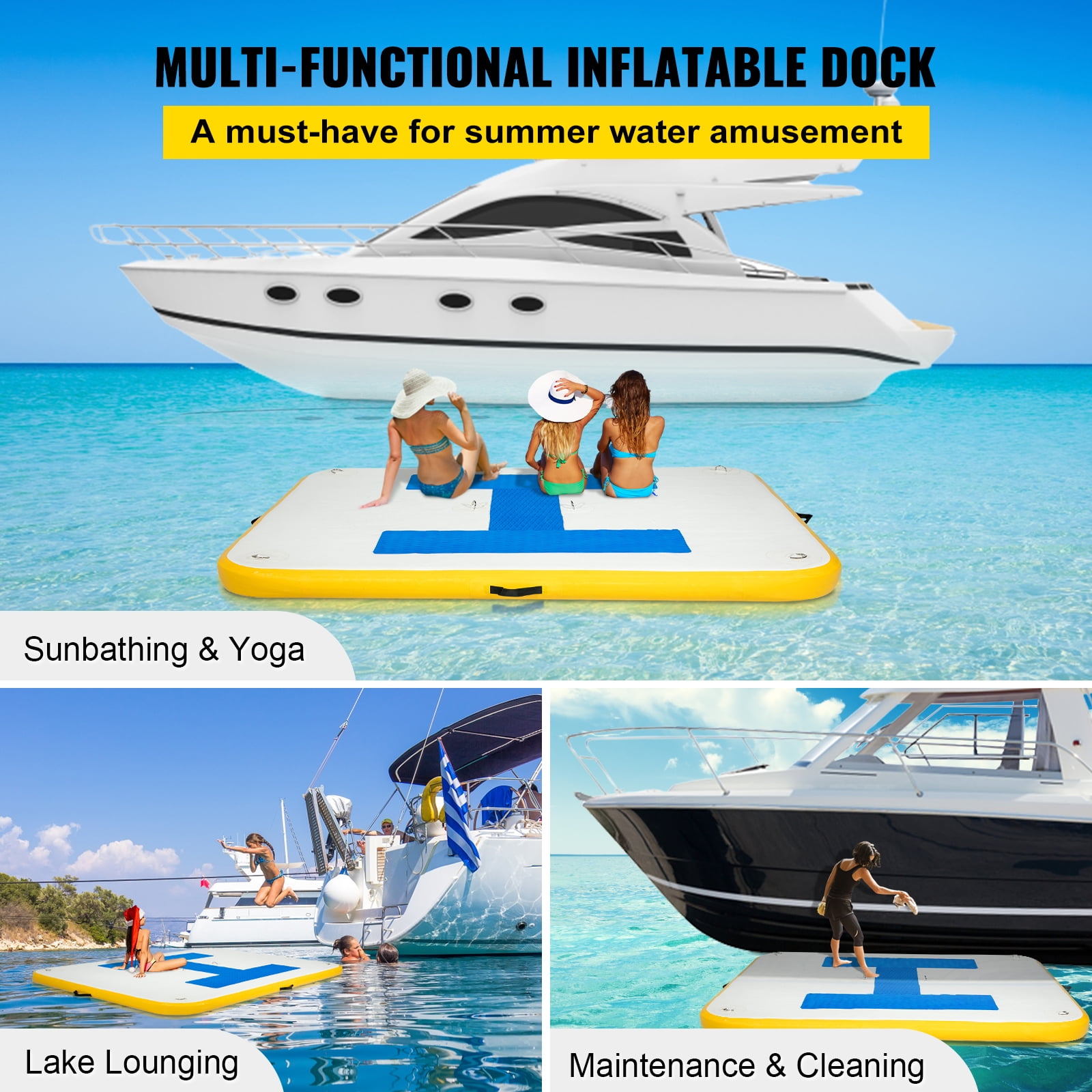 VEVOR Inflatable Dock Platform, Inflatable Floating Dock 8x5 ft with Electric Air Pump