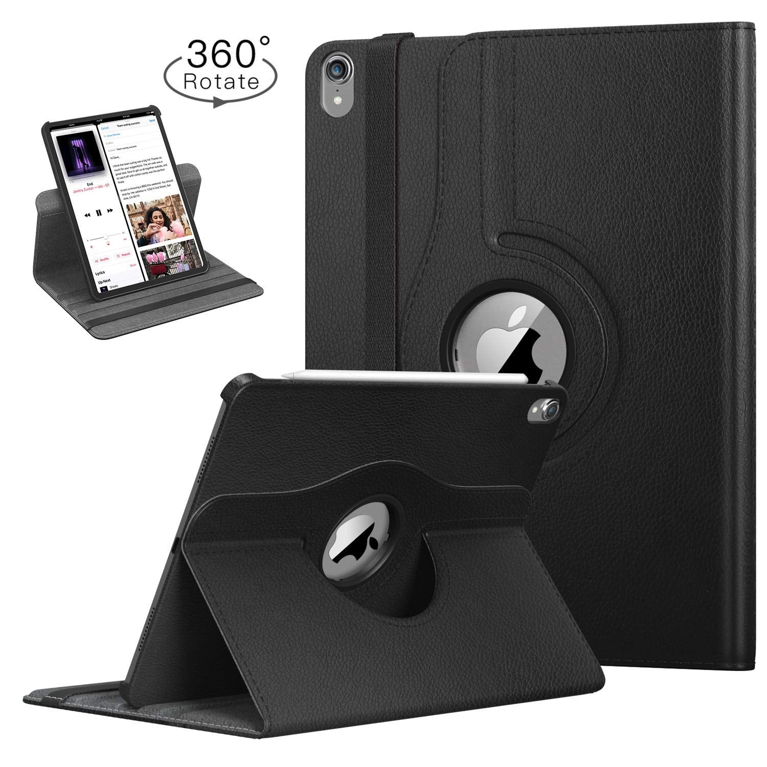 For Apple iPad Air 4th Generation 2020 / A2316 / A2324 / A2325 / A2072  Tablet PU Leather Folio 360 Degree Rotating Stand Case Cover Black