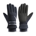 thumbnail image 5 of Tnobhg 1 Pair Men Winter Cycling Gloves Anti-slip Thick Plush Waterproof Windproof Touchscreen Solid Color Fasten Tape Wrist Band Skiing Skating Gloves, 5 of 8