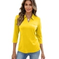 thumbnail image 5 of Iaqnaocc Tops for Women Trendy Casual 3/4 Sleeve Polo Shirts Solid Office Work Lapel Collar V-Neck Blouses Fashion Summer Clothes With Pocket Yellow XL, 5 of 5