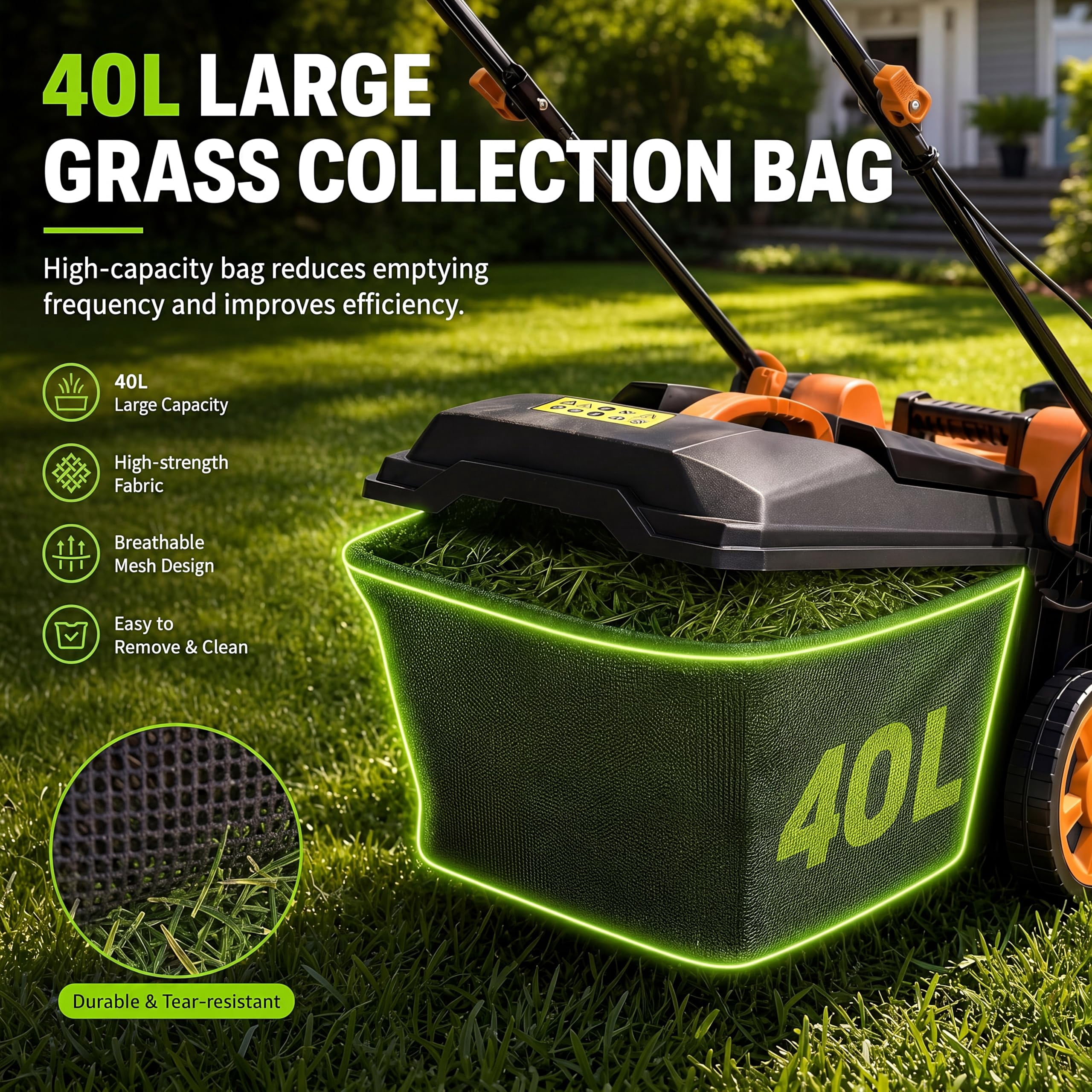 17" Cord-Free Electric Lawn Mower, 2x20V 4.0Ah Batteries - Brushless Motor - 2-in-1 Bagging & Mulching - Walk-Behind Push Mower with Charger