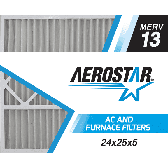 Aerostar 24x25x5 MERV  13, Carrier Replacement Pleated Air Filter, 24x25x5, Box of 2