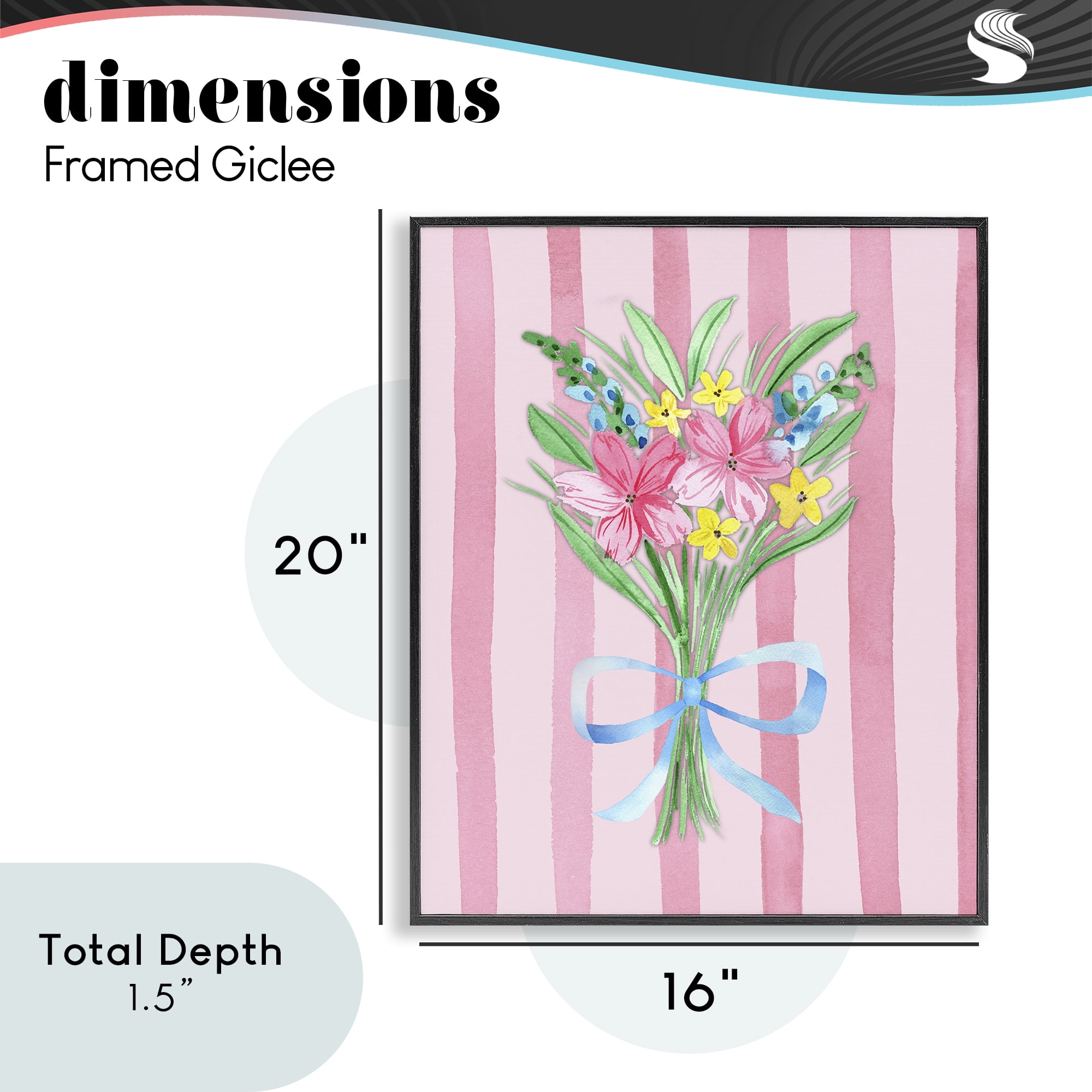 Spring Bouquet Pink & Blue Black Framed Giclee Art, design by Nina Jacobs