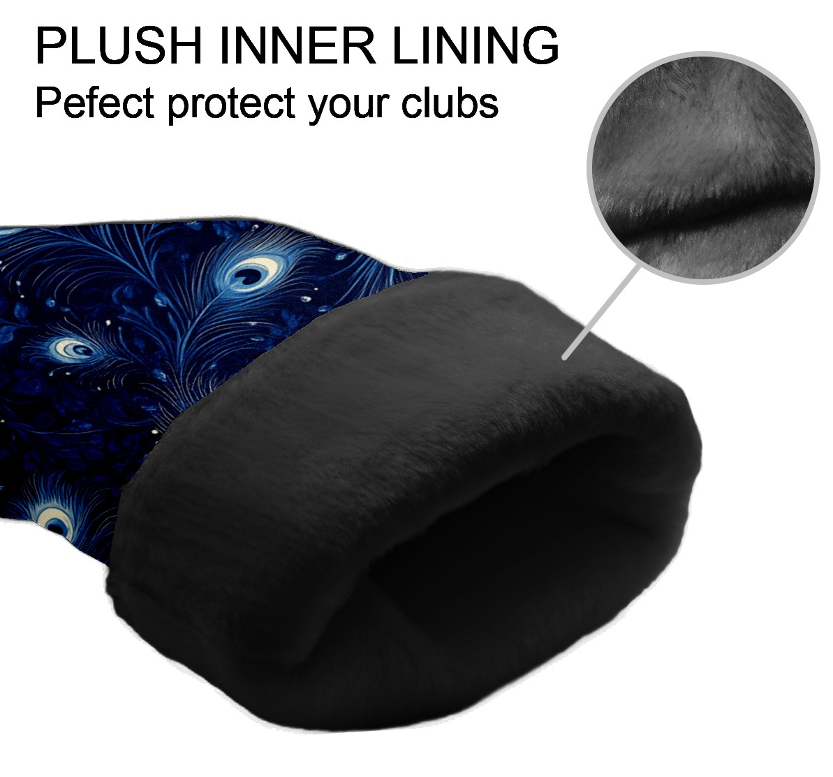 Golf Club Covers PU Leather Waterproof Head Covers for Fairway Woods Hybrids Blue Peacock Feathers