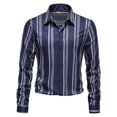 thumbnail image 2 of Fesfesfes Dressy Blouse Shirt for Men Long Sleeve Shirt Striped Casual Lapel Button Lightweight Business Shirt On Sale, 2 of 7