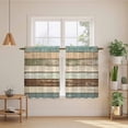 thumbnail image 3 of Farmhouse Teal Brown Kitchen Curtains, Country Ombre Wooden Light Filtering Window Curtain Panels, 2Pcs Rod Pocket Window Treatments Set for RV Dining Room Study Room 42x54 Inches, 3 of 9