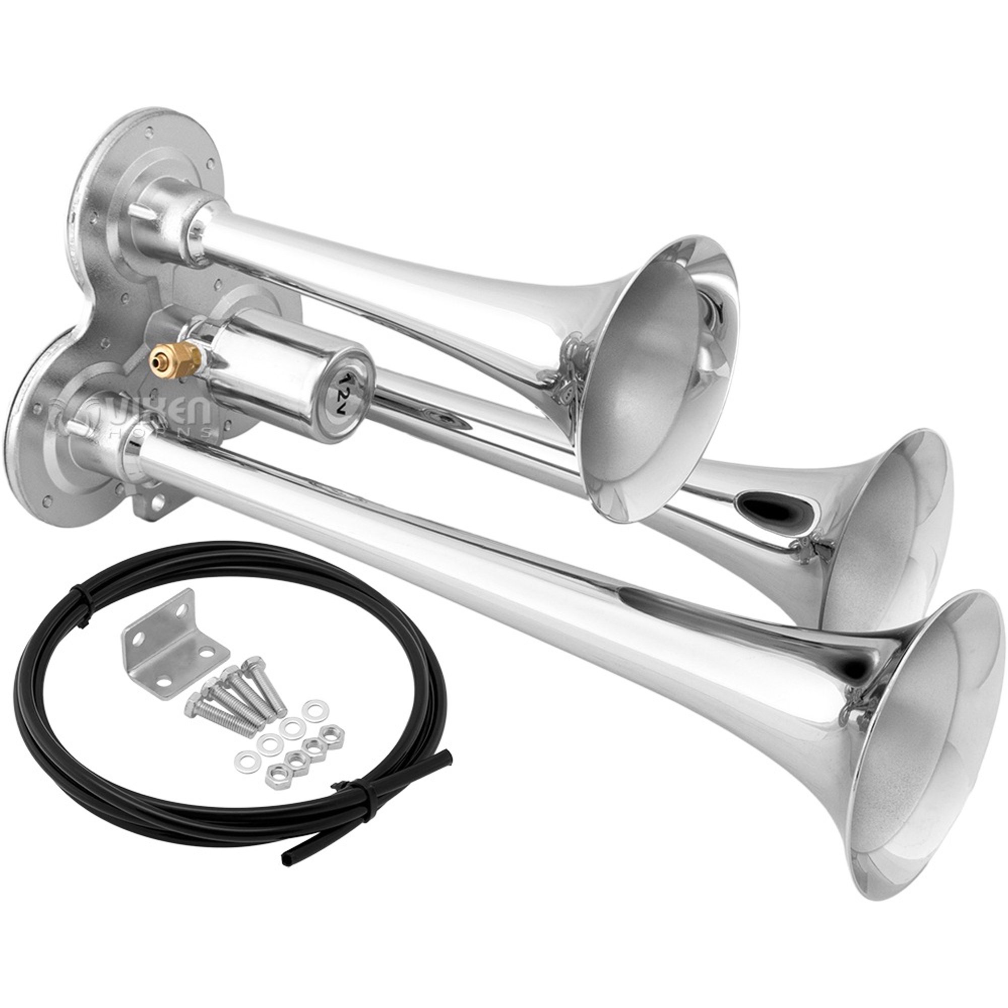Vixen Horns Train Horn for Truck/Car Triple Trumpet Chrome VXH3114LC