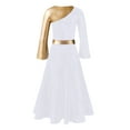 thumbnail image 5 of Rswnyirn Girls Color Block Metallic Praise Dance Dress Long Sleeve Ballet Performance Dress White 6, 5 of 6