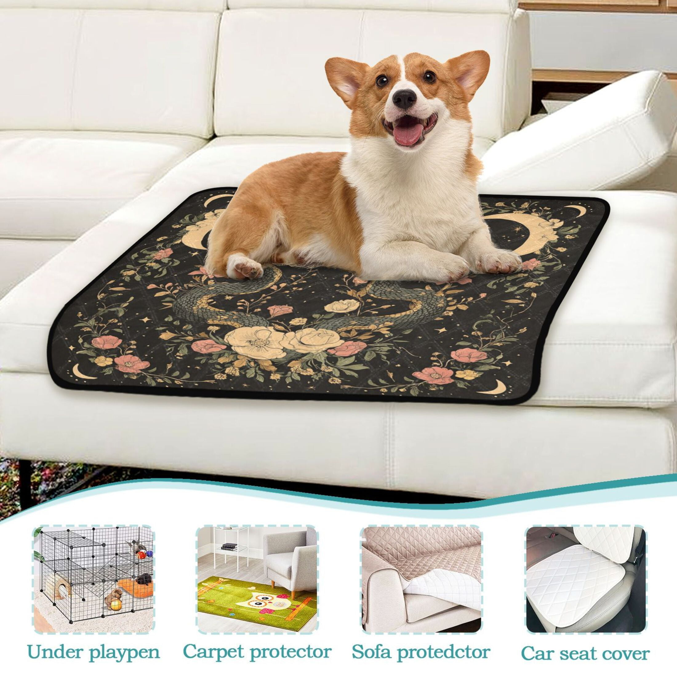 Qxltty Snakes Entwining Vines Cat litter Pads Pet Set of 2 Diaper Mats Center Anti-leakage Layer Absorbent Soft and Comfortable