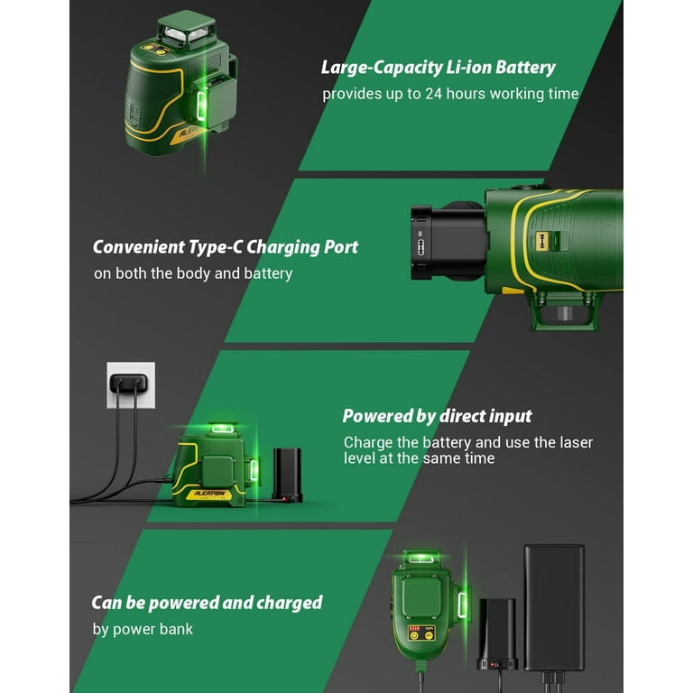 ALEAPOW 3D Laser Level, 147ft 3x360° Green Laser Level, 5.2Ah