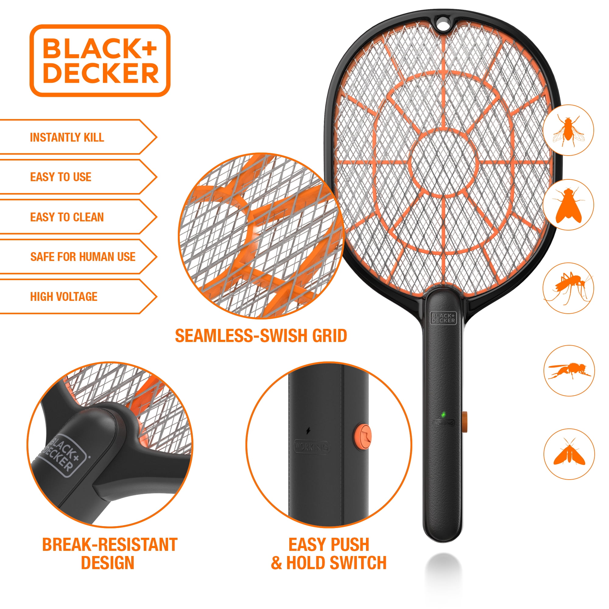 Black & Decker Battery Powered Bug Zapper Electric Fly Mosquito Swatter  Racket- Non Toxic, Safe for Kids & Pets BDXPC974