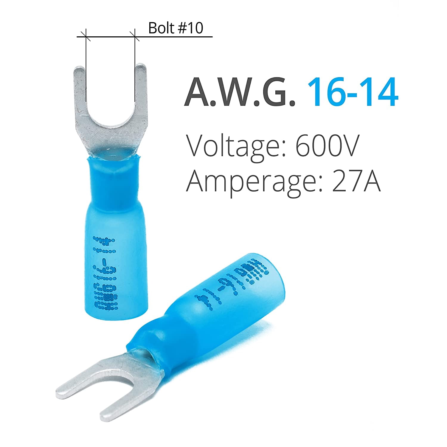 Heat shrink fork connector #10 - marine grade terminal - blue 16-14号线 | General wire connector for wiring 130 pieces