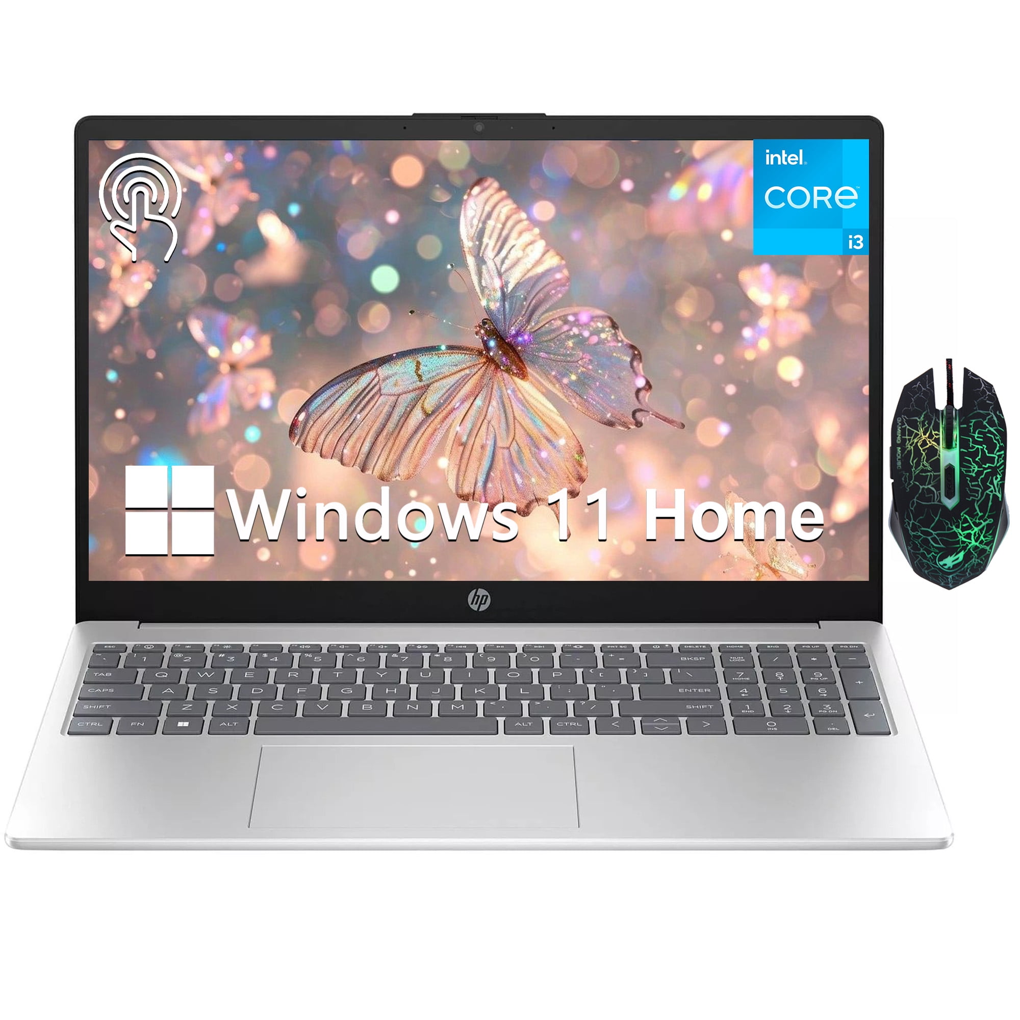HP Newest 15.6" HD Touchscreen Laptop for Student & Business,Intel Core i3-1215U,8GB RAM,256GB SSD,Intel UHD Graphics,Bluetooth,Wi-Fi,Mouse,Windows 11 Home,Silver