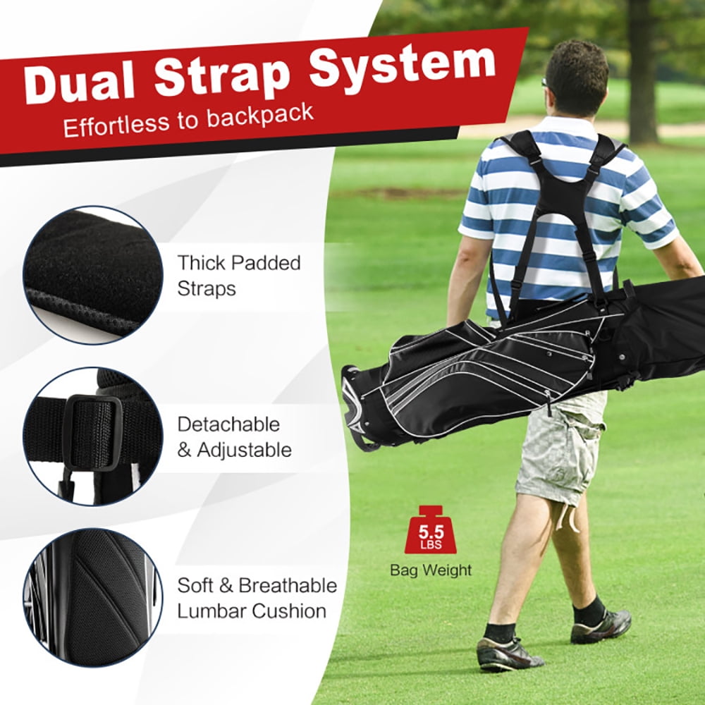 Spaco Golf Stand Cart Bag with 6-Way Divider Carry Pockets-Black, Golf Stand Bag for Men & Women,Multiple Pockets, Lightweight & Durable