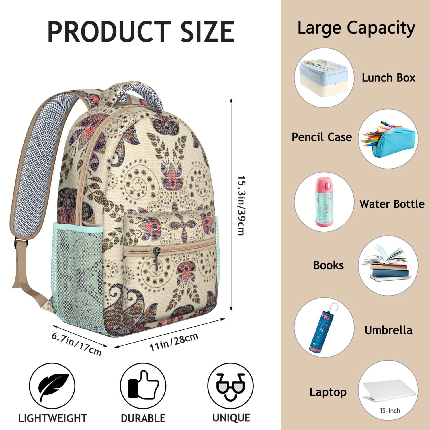 Classic Bohemian Paisley Backpack - Waterproof & Breathable School Bag with Spinal Support