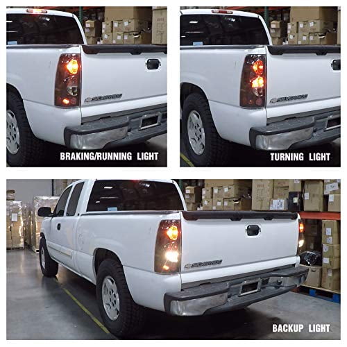 AUTOWIKI Tail Lights For 1999-2006 Chevy Silverado 1500 2500 3500/1999-2002 GMC Sierra Chrome Smoke Lens Tail Lights 1 Pair Rear Lamps Replacement