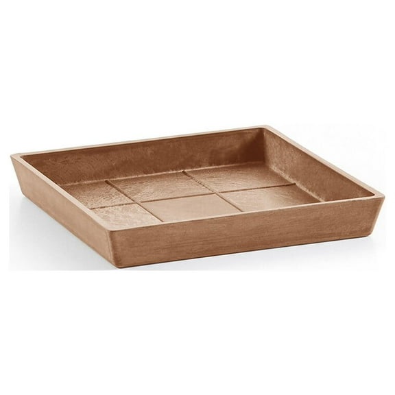 Ecopots Modern Recycled Plastic Square Flower Pot Planter Saucer, Terracotta Color, 7"