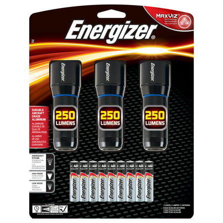 Energizer Metal LED AAA Flashlight 3pk, Vision HD Performance Light, 250 Lumens (Batteries